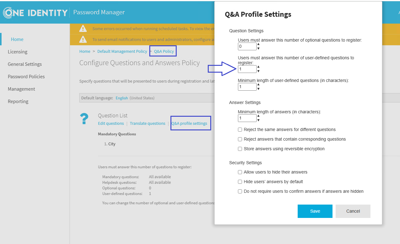 Generate Passcode setting